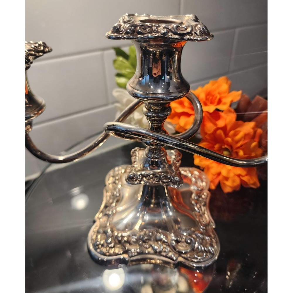 Vintage Victoria Silver Plated Candelabras Rococo 3-Arm Pair Pattern 2449